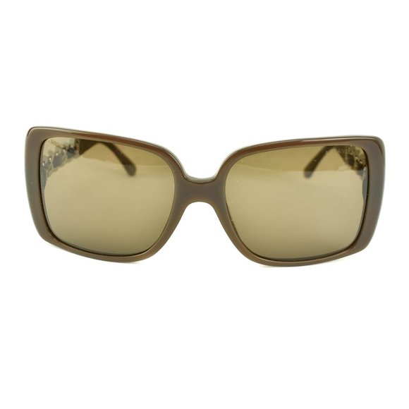 CHANEL "Chain": Taupe Leather CC Sunglasses (kt) - Picture 4 of 10